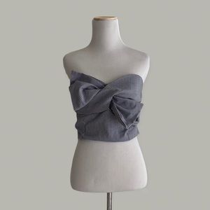 Storia Strapless Gingham Bow Crop Top